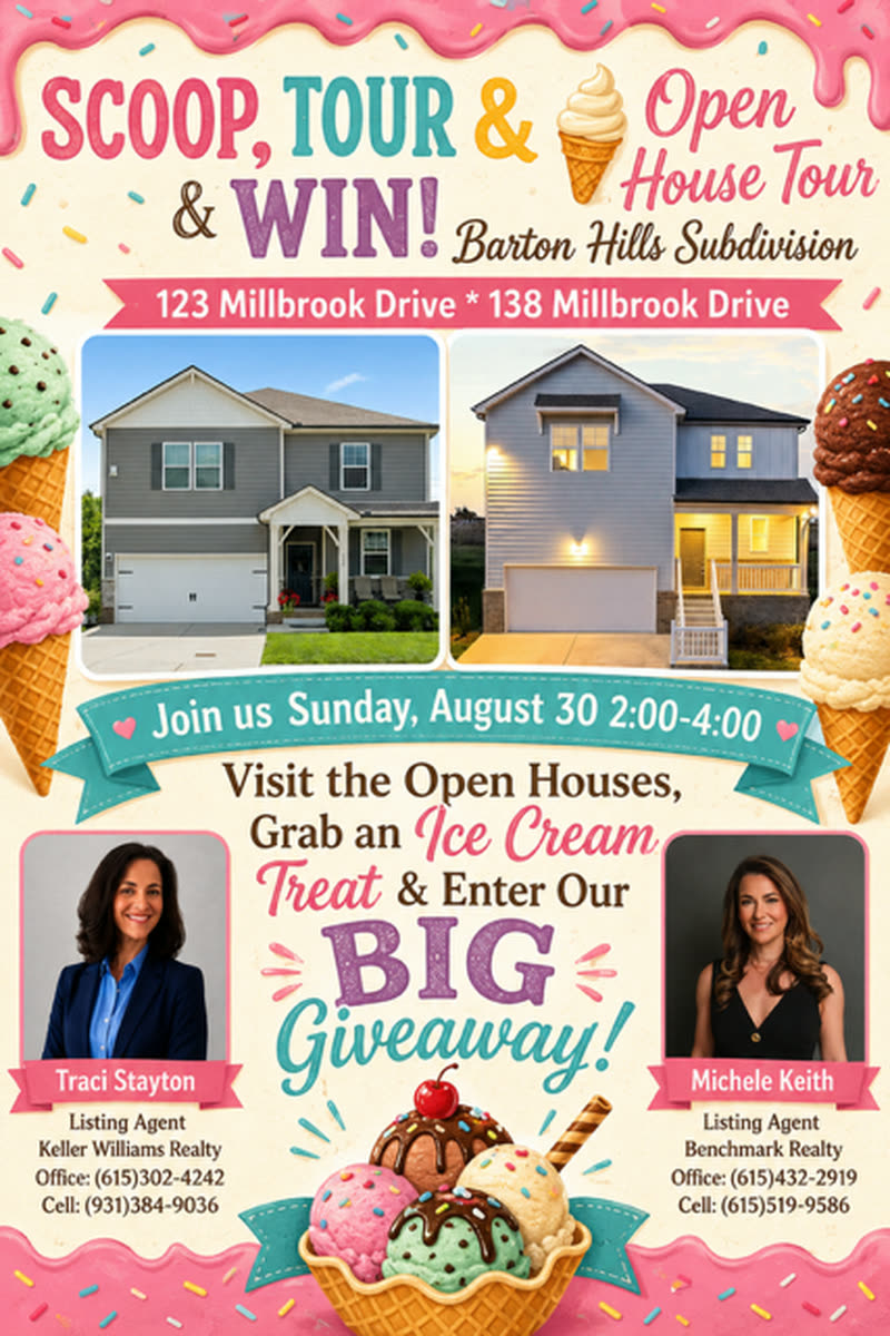 Open house flyer: Scoop, Tour and Win, Barton Hills Open House Tour, Sunday August 30, 2 to 4